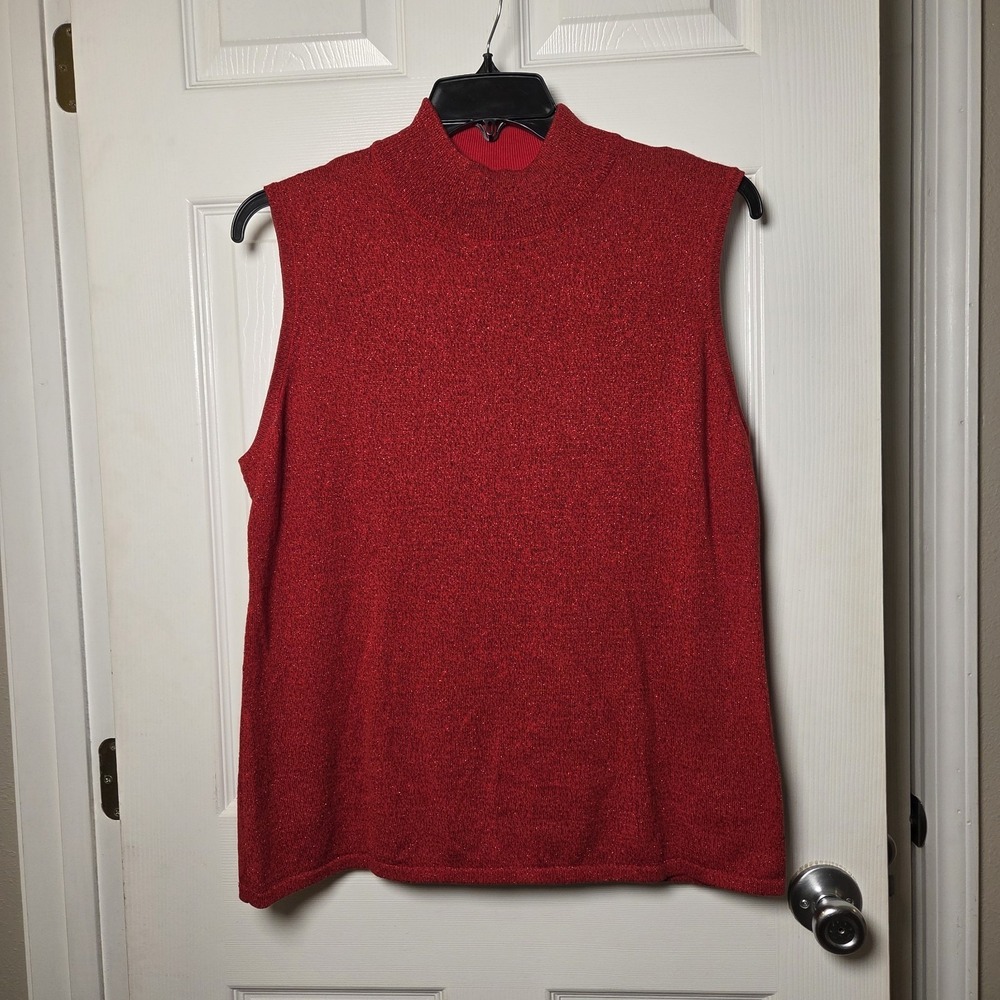 Investments sz 2X red metallic knit tank blouse NWT lightweight sweater layer